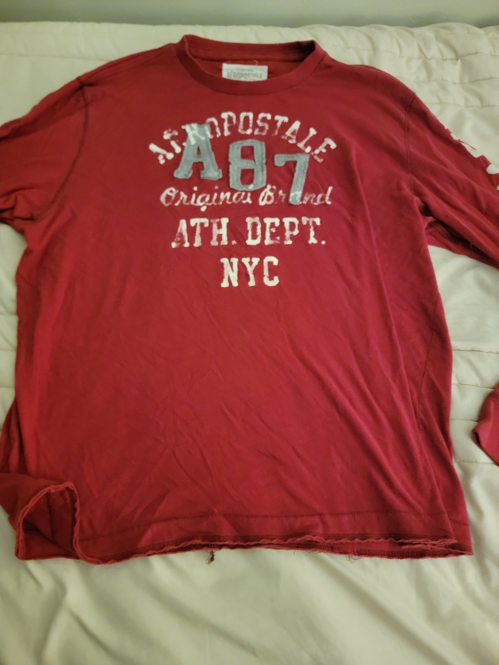 Aeropostale Men's Long-Sleeve Red Graphic Tee - A87 ATH. DEPT. NYC